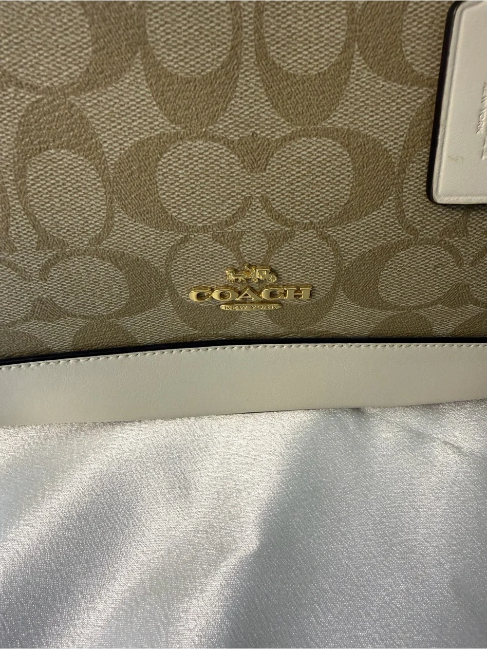 Coach Khaki Monogram Dome Satchel with Chalk Trim